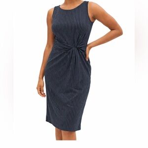 ANN TAYLOR Black & White Pinstripe Midi Dress Size 8 Workwear Classic